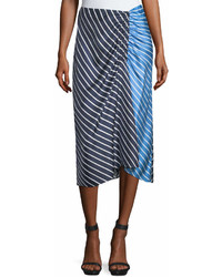Tibi Delphina Striped Colorblock Satin Midi Skirt