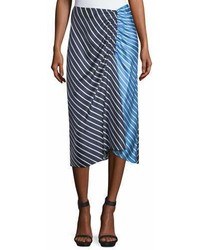 Tibi Delphina Striped Colorblock Satin Midi Skirt