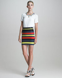 Navy Horizontal Striped Mini Skirt