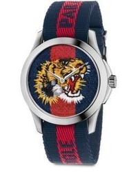 Gucci Le Marche Des Merveilles Tiger Stainless Steel Striped Nylon Strap Watch