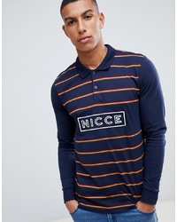 Nicce London Nicce Polo Shirt In Navy With Long Sleeves And Chest Logo