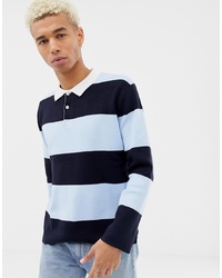 Pull&Bear Rugby Shirt In Blue Stripe