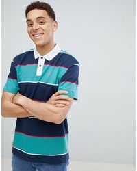 Tommy Jeans Capsule Block Stripe Short Sleeve Rugby Polo In Navygreengreen