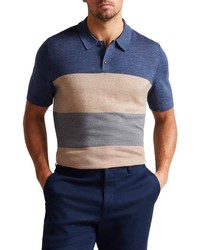 Ted Baker London Cove Stripe Wool Sweater Polo In Mid Blue At Nordstrom