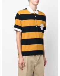 Thom Browne Flower Embroidered Striped Polo Shirt