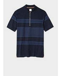 Paul Smith Navy Stripe Cotton Zip Polo Shirt