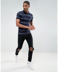French Connection Open Collar Polo With Stripes