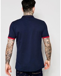 Pretty Green Polo Shirt In Pique With Stripe Shoulders Navy