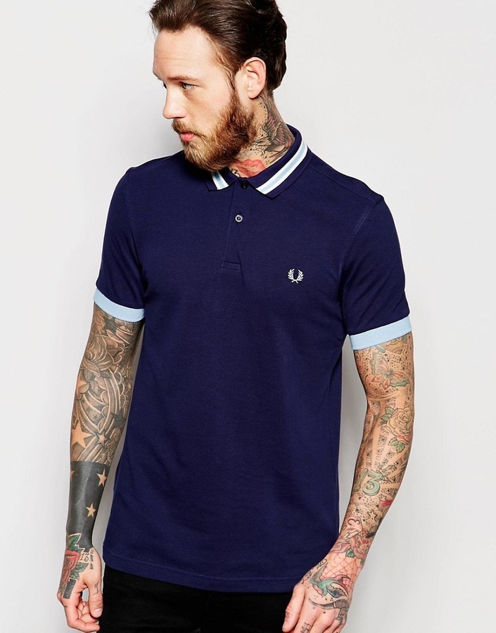Fred Perry Polo Shirt With Bomber Collar Stripe Slim Fit, $95