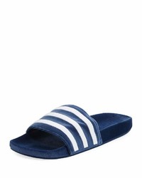 adidas Adilette Striped Velvet Slide Sandal Blue
