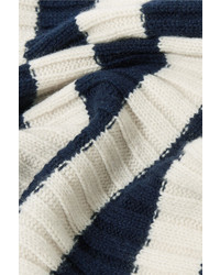 J.Crew Striped Ribbed Cashmere Scarf Storm Blue