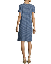 Eileen Fisher Short Sleeve Skinny Striped Shift Dress Midnight