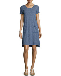Eileen Fisher Short Sleeve Skinny Striped Shift Dress Midnight