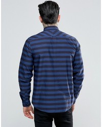 Fred Perry Shirt With Bold Stripe In Medieval Blue In Slim Fit