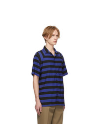 Lanvin Black And Blue Striped Bowling Shirt