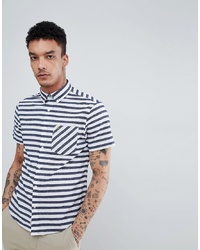 Original Penguin Neppy Bold Stripe Short Sleeve Shirt Slim Fit In Navy