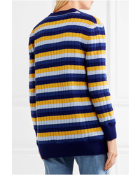 Gucci Reversible Striped Wool And Printed Silk Cardigan Blue