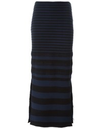 Navy Horizontal Striped Silk Skirt