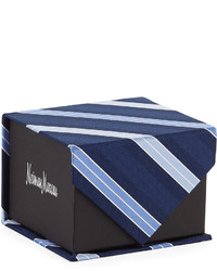 Neiman Marcus Boxed Striped Silk Tie Blue