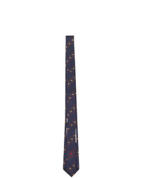 Gucci Navy And Red Silk Bee Web Tie