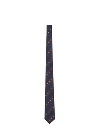 Gucci Navy And Red Silk Bee Web Tie