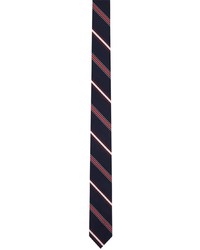 Thom Browne Navy Silk Cotton Striped Classic Tie