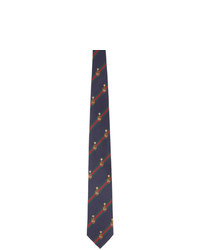 Gucci Navy Silk Gg Web Crest Tie