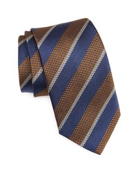 David Donahue Stripe Silk Tie In Chocolateblue At Nordstrom