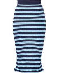 Altuzarra Bloomfield Striped Ribbed Stretch Knit Midi Skirt Light Blue