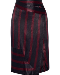 By Malene Birger Jamuli Wrap Effect Striped Washed Satin Midi Skirt Midnight Blue