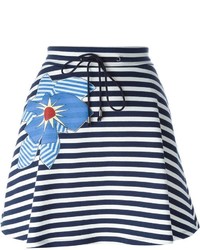 Jil Sander Navy Flower Appliqu Striped Skirt