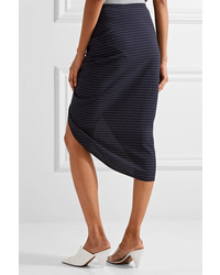 Veronica Beard Marlow Ruched Striped Crepe Skirt Midnight Blue