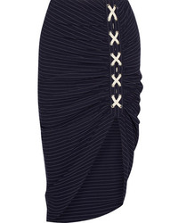 Veronica Beard Marlow Ruched Striped Crepe Skirt Midnight Blue