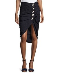 Veronica Beard Marlow Striped Lace Up Ruched Skirt Navy