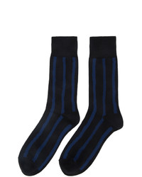 Issey Miyake Men Blue And Black Stripe Socks