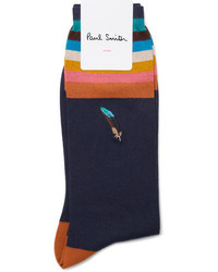 Paul Smith Embroidered Striped Cotton Blend Socks