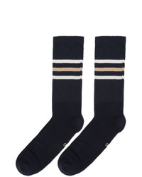 Gucci Navy And Beige Striped Gg Socks