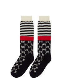 Gucci Navy And Red Striped Gg Socks