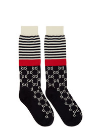 Gucci Navy And Red Striped Gg Socks