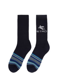 Etro Navy Striped Pegaso Socks
