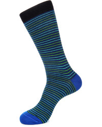 Jared Lang Stripe Print Cotton Blend Socks Blue