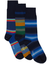 Paul Smith Three Pack Navy Stripe Socks