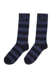 Hugo Two Pack Navy Stripe Logo Socks
