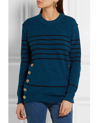 Sonia Rykiel Embellished Striped Knitted Sweater Blue