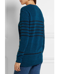 Sonia Rykiel Embellished Striped Knitted Sweater Blue