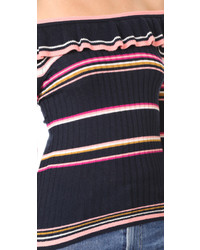 Rebecca Taylor Long Sleeve Striped Rib Pullover