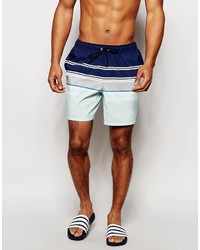 Asos Brand Swim Shorts With Engineered Stripe In Mid Length