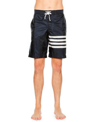 Thom Browne Striped Leg Drawstring Boardshorts Navy