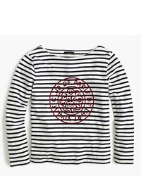 J.Crew Striped Boatneck T Shirt With French Logo