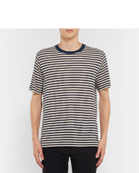Saint Laurent Striped Slub Silk Blend Jersey T Shirt